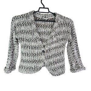 Womens Patchington Black & White Textured Tweed Jacket Single Button Closure M